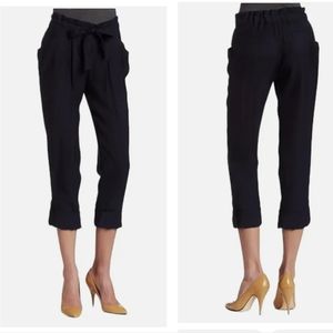 BCBGMAXAZRIA Cinch Waste Paper Bag Cuff Jogger Faux Silk in Black Size 8